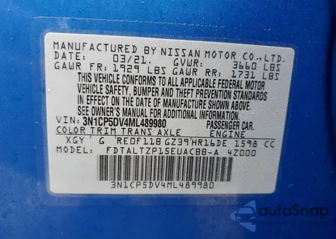 2021 Nissan Kicks Sr z USA, uszkodzony, nr VIN 3N1CP5DV4ML489980